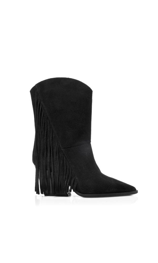 Μποτάκι δερματίνη μαύρο με κρόσια