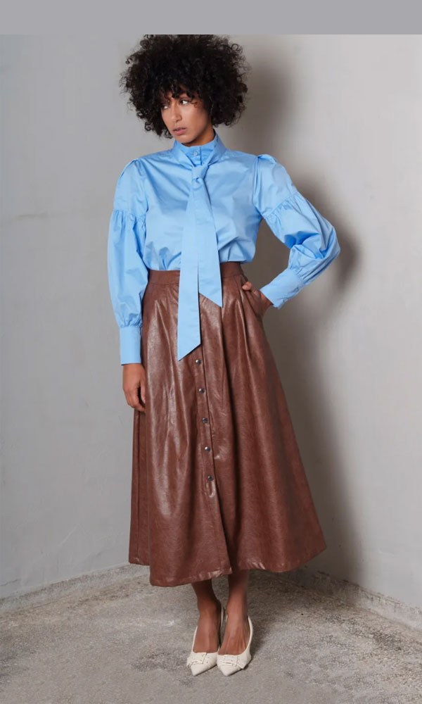 Φούστα μακριά καφέ δερματίνη