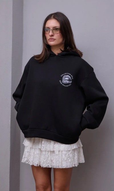 Ηoodie Fleece με κουκούλα και arty print