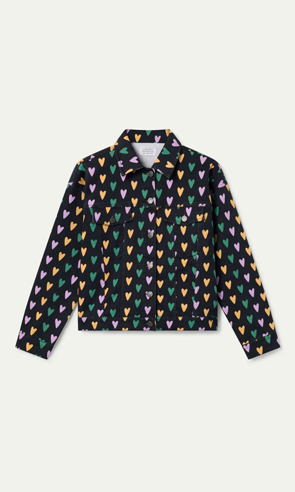 Τζιν μπουφάν με τύπωμα πολύχρωμες καρδιές