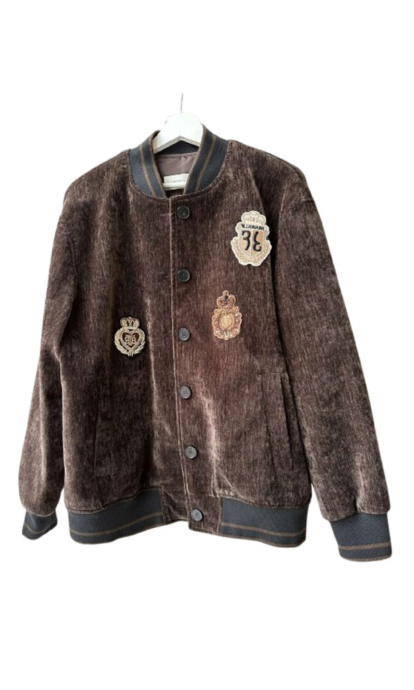 Μπουφάν καφέ βελούδινο με σχέδιο