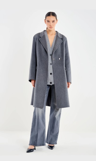 Παλτό Γκρι με ένα κουμπί και σταυρωτό τελείωμα