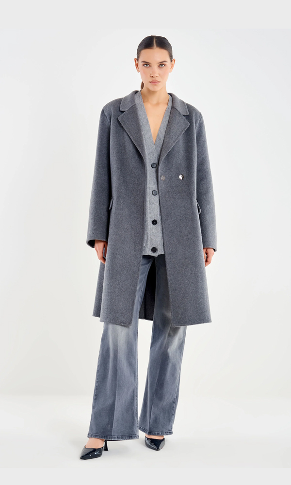Παλτό Γκρι με ένα κουμπί και σταυρωτό τελείωμα