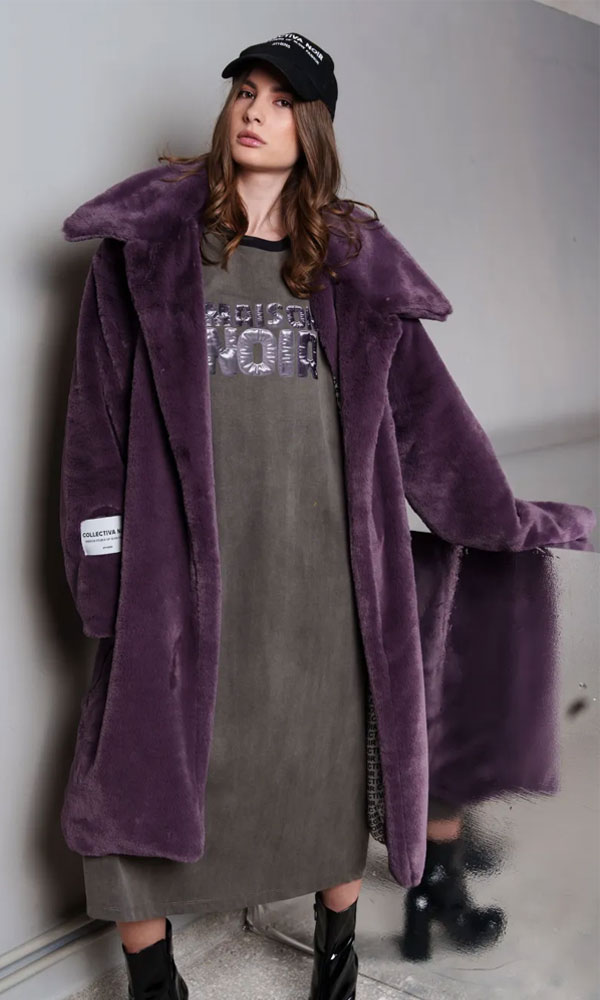 Οικολογική γούνα με σατέν φόδρα και ζώνη